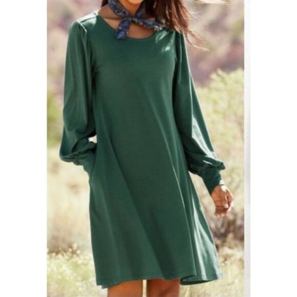 Peruvian Connection Long Puff Sleeve Dress XL Green Pullover Designer Stretch - Picture 11 of 11